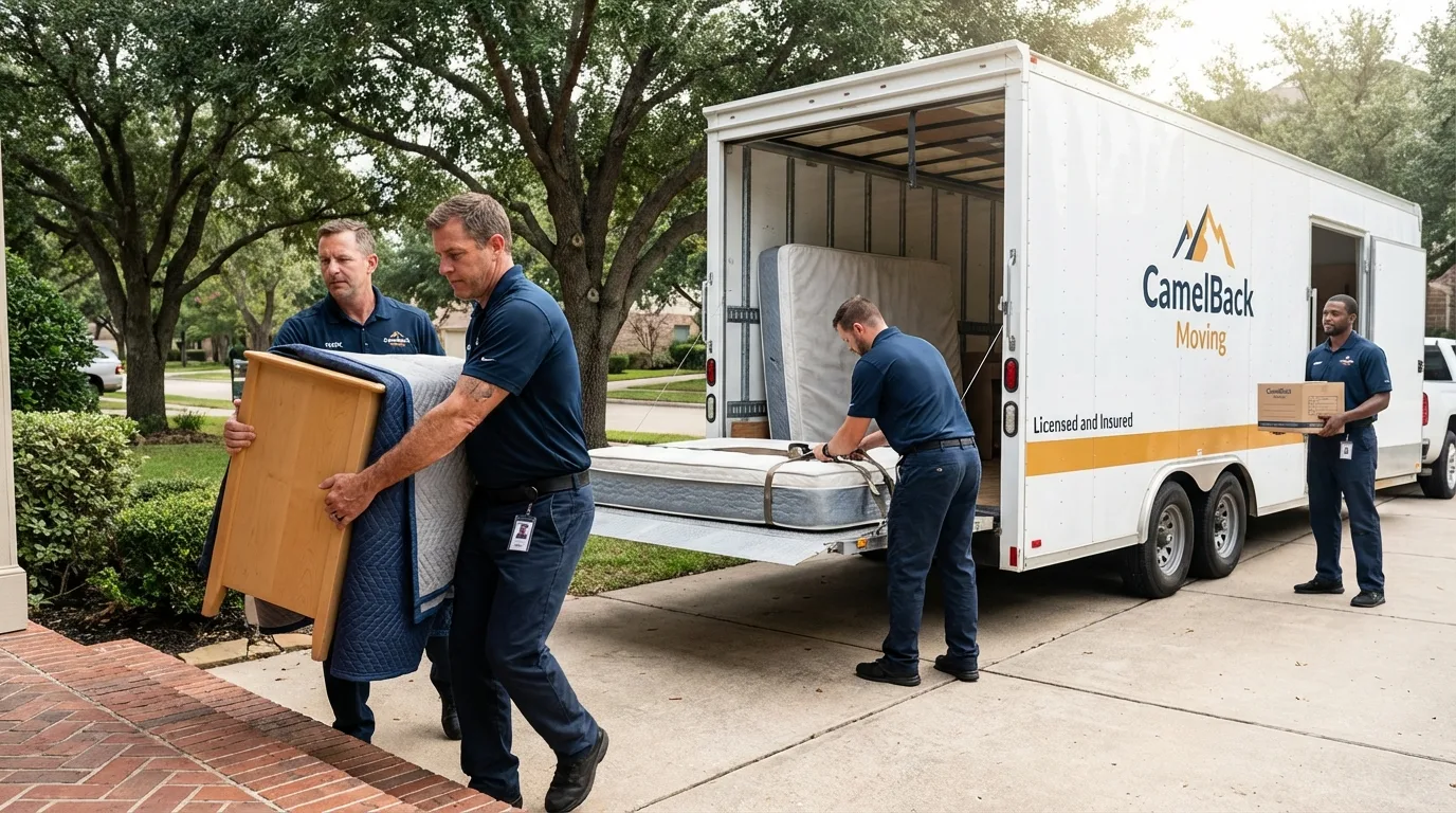 Crew loading residential truck for cross-state move from East Elmhurst, NY