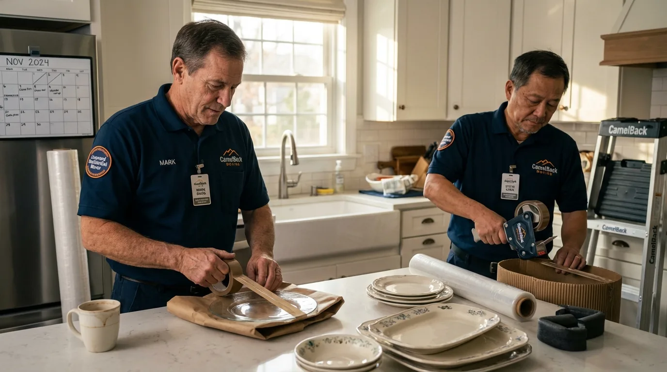 Professional crew packing kitchen dishware in East Elmhurst, NY